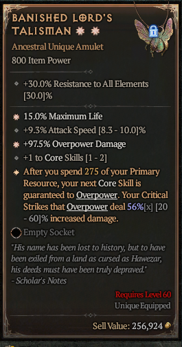 BANISHED LORD'S TALISMAN E E#104990